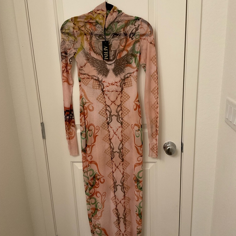 AFRM Pink and Green Long Sleeve Dress